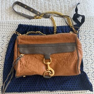 Rebecca Minkoff Blue & Tan Leather Shoulder Bag with Gold Hardware